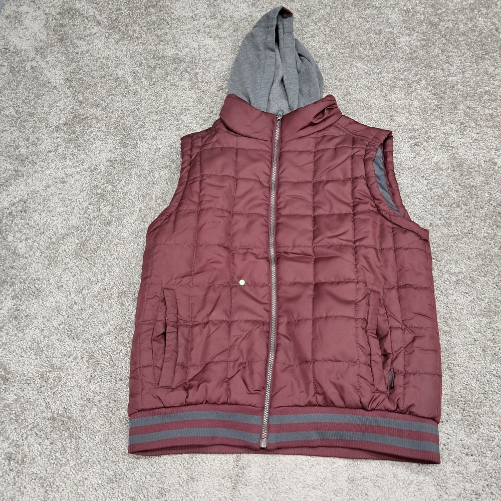 Pacific Trail Mens Hooded Puffer Vest Burgundy Maroon Quilted Zip Up Medium